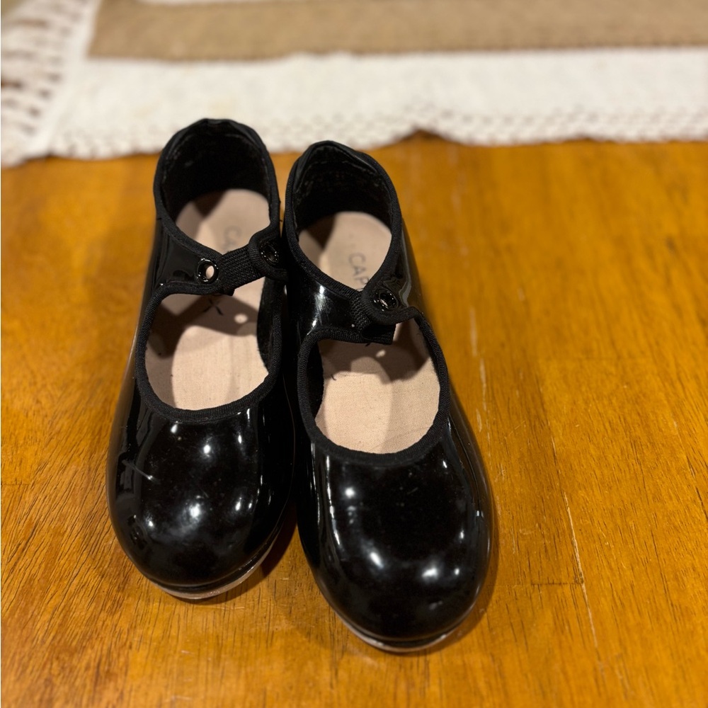 Capezio Mary Jane Black Leather Black Patent Leather Tap Shoes-Youth Size 12w